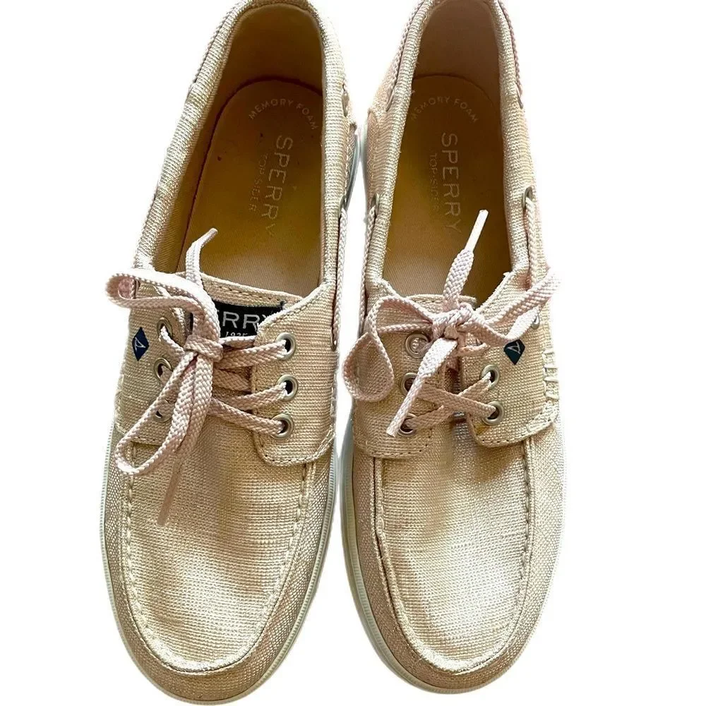 Sperry Top Sider Rose Gold Boat Shoes, Girls size 4/woman’s 6